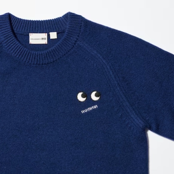 🧿 NWT Anya Hindmarch x Uniqlo Blue Premium Lambswool Crewneck Sweater (11-12) - Picture 1 of 9